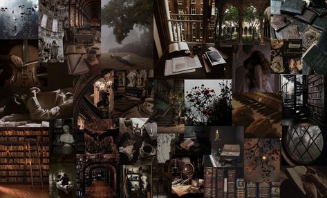 Laptop Wallpaper Collage Aesthetic Dark, Dark Academia Chromebook Wallpaper, Dark Academia Aesthetic Wallpaper Laptop Collage, Dark Academia Landscape Wallpaper, Dark Academia Aesthetic Wallpaper Laptop Landscape, Pharmacy Aesthetic Wallpaper Laptop, Moody Desktop Wallpaper, Books Aesthetic Wallpaper Laptop, Laptop Wallpaper Book Aesthetic