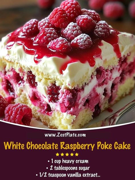 Quicker recipes White Chocolate Raspberry Poke Cake, Chocolate Raspberry Poke Cake, Raspberry Poke Cake, Raspberry Cobbler, White Chocolate Raspberry Cake, Chocolate Poke Cake, White Raspberry, Poke Cakes, Raspberry Cake