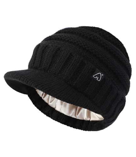 Hat Hut Beanie Hat for Women Men Satin Lined Beanie for Women Satin Lined Winter Hat Slouchy hat with Visor Brim (Black) Satin Lined Beanie, Womens Beanie, Womens Slouchy Beanie, Visor Beanie, Cable Knit Beanie, Pink Baseball Cap, Women Hats Fashion, Beanie Hats For Women, Chunky Cable Knit