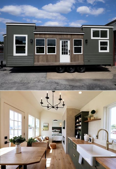 Country Tiny House in Tennessee Sleeps Four in Its Lavish Interior Country Tiny House, Standing Seam Metal Roof, Loft Space, Container House Plans, Standing Seam, Tiny House Interior, Tiny House Living, Tiny House On Wheels, Loft Spaces