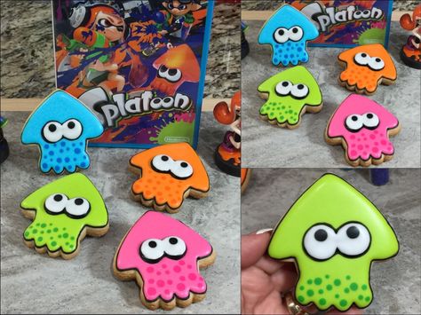 Splatoon Inkling Squid Cookies..by Elisa Garcia Splatoon Inkling, Cookie Art, Splatoon, Sugar Cookie, Baking, Birthday