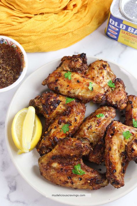 How to Make Air Fryer Old Bay Chicken Wings - My Delicious Cravings Old Bay Chicken Wings, Old Bay Chicken, Old Bay Wings, Honey Wings, Air Fryer Wings, Honey Sauce, Simple Chicken, Old Bay, Chicken Wings