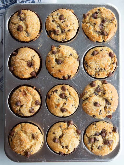 Gluten-Free Chocolate Chip Muffins - Gluten-Free Baking Gluten Free Chocolate Chip Muffins, Sour Cream Muffins, Oatmeal Chocolate Chip Muffins, Choc Chip Muffins, Mini Chocolate Chip Muffins, King Arthur Gluten Free, Bakery Style Muffins, Gluten Free Chocolate Chip, Oatmeal Muffins