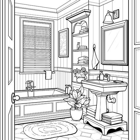 Bathroom Coloring Pages, Coloring Pages Inspirational, Designs Coloring Books, Adult Colouring Pages, Princess Coloring Pages, Adult Coloring Book Pages, Princess Coloring, Cartoon Coloring Pages, Drawing Templates