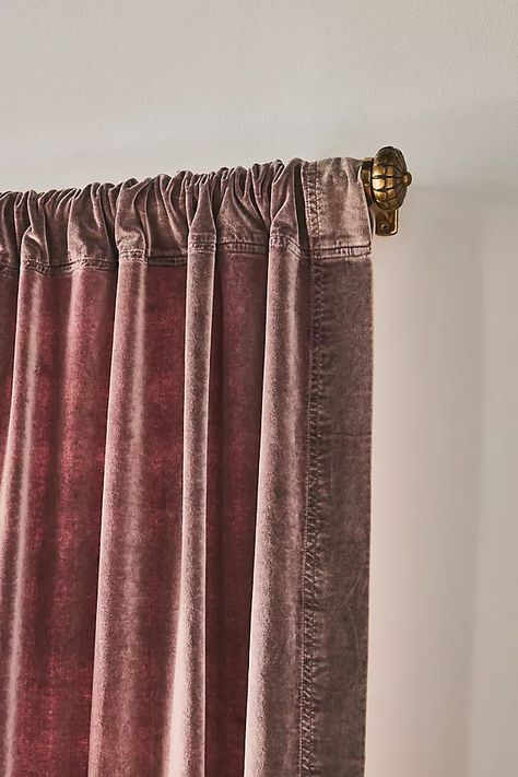 Trova Washed Velvet Curtain | Anthropologie Pink And Gold Curtains, Trailer Bedroom, Mauve Curtains, Velvet Curtains Living Room, Pink Velvet Curtains, Ashley Bedroom, Moody Design, Velvet Furniture, Velvet Drapes