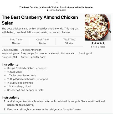 Chicken Salad Recipe With Almonds, Cranberry Almond Chicken Salad, Almond Chicken Salad, Cranberry Chicken Salad, Keto Salads, Chicken Salads, Leftover Rotisserie, Chicken Salad Recipe Easy, Almond Chicken