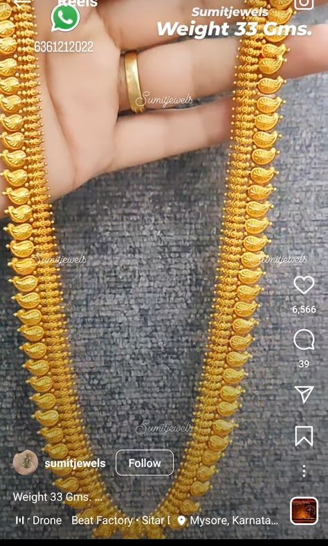 Manga Haram Gold, Light Weight Gold Long Necklace, Gold Mango Mala Designs, New Model Necklace Designs Gold, Gold Mango Haram Designs, Gold Jewels Design Haram, 30grams Gold Necklace Designs, 30 Grams Gold Haram Designs, Long Gold Necklace Indian