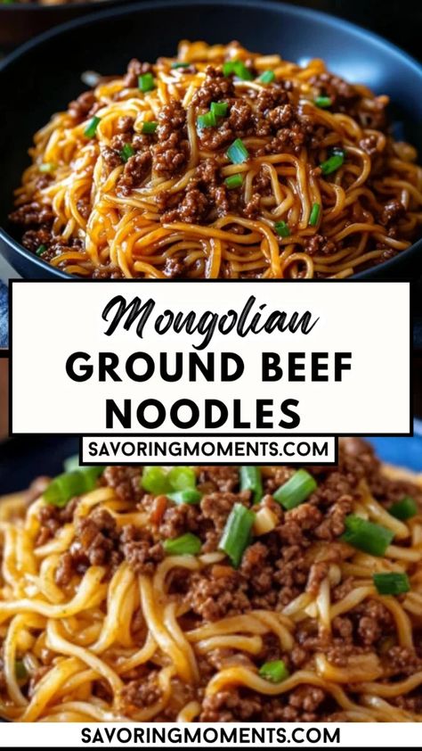 Korean Ground Beef Noodles, Ground Beef Recipes Noodles, Mongolian Noodles With Ground Beef, Mangoline Beef, Mongolian Ground Beef Noodles Recipe, Mongolian Food Recipes, Ground Beef And Noodles Stove Top, Ground Beef Mongolian Noodles, Ground Beef Teriyaki Bowl