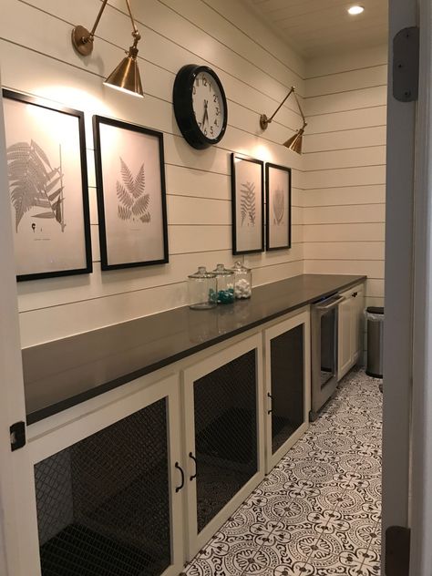 Dream laundry room! I love the built in dog kennel. Great job Team GREEN! #TeamGREEN #GreenBasementsandRemodeling #Laundryroom #ShipLap #CustomDogkennel #RoswellRemodel #AtlantaConstruction Laundry / Dog Room, Built In Dog Kennel Garage, Kennel Built In, Mud Room Dog Kennel Built Ins, Indoor Dog Kennel Ideas Built Ins, Hidden Kennel Ideas, Laundry Rooms With Dog Kennels, Dog Crate Laundry Room Built Ins, Mudroom With Dog Kennel Built Ins