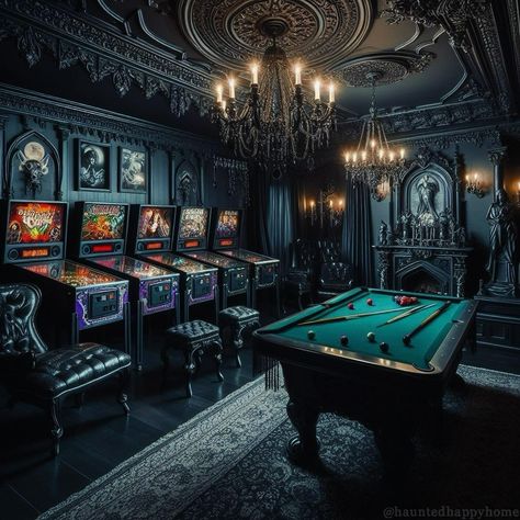 All Posts • Instagram Basement Game Room, Gothic Homes, Basement Games, Dark Decor, Game Room Basement, Pinball Machines, Classic Monsters, Gothic Decor, Spooky Decor