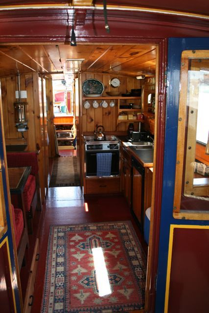 inside the boat. Canal Boat Interior, Boat Cabin, Shanty Boat, Narrowboat Interiors, Boat Interior Design, Boat House Interior, Houseboat Living, Sailboat Interior, Sailboat Living