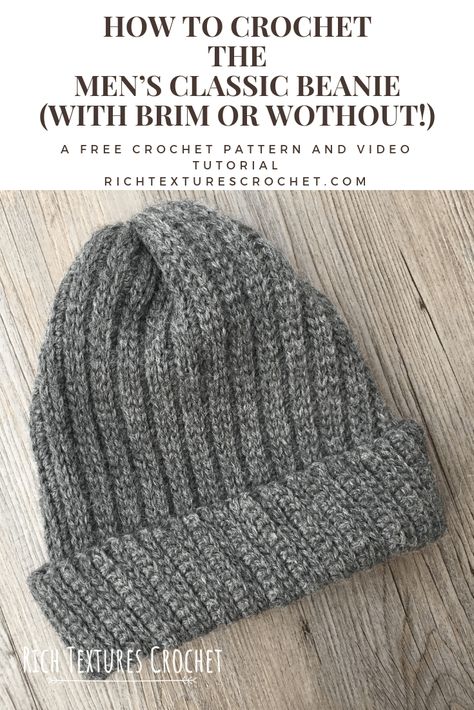 Men's Classic Beanie - Free Crochet Pattern | Rich Textures Crochet Men’s Crochet Hat Free Pattern, Mens Crochet Hat, Crochet Hat For Men, Crochet Mens Hat Pattern, Mens Hat Pattern, Crochet Mens, Mens Crochet Beanie, Mens Beanies, Beanie Pattern Free