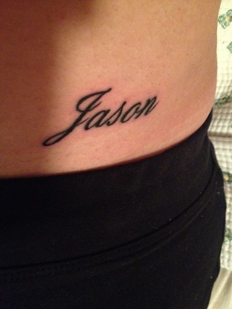 my second tattoo<3 i have my fiancé's name on my hip area :)<3 Name On Hip Tattoo, Name Tattoo On Hip, Small Hip Tattoos Women, Second Tattoo, Hip Tattoo Small, Cursive Tattoos, Hip Tattoos, Hip Tattoos Women, Tattoos Women