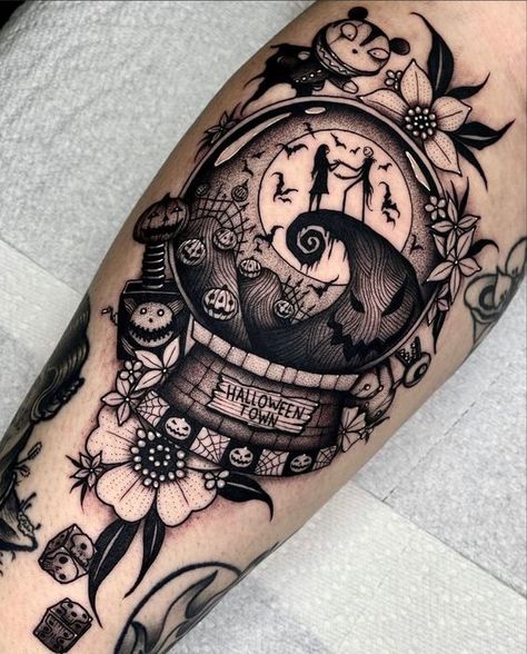 Best Hand Tattoos Women, And If You Go I Wanna Go With You Tattoo, Nightmare Before Christmas Tattoo Sleeve, Small Nightmare Before Christmas Tattoo, Dark Disney Tattoos, Nightmare Before Christmas Tattoo Ideas, Sleeve Designs Tattoo, Thigh Tattoos Ideas, Halloween Inspired Tattoos