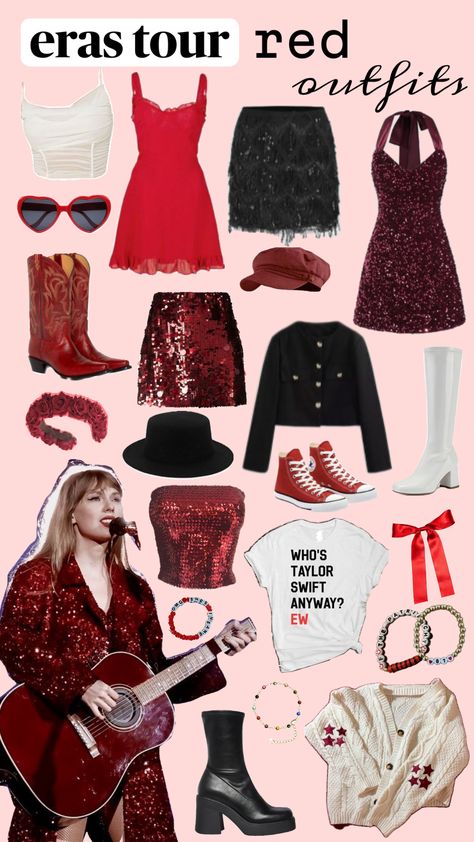 red ❤️🎸 #red #erastour #taylorswift #erastouroutfits Red Era Outfit Ideas, Red Inspired Outfits Taylor Swift, Taylor Swift Red Outfits, Red Eras Tour Outfit, Taylor Swift 22, Red Era, Swift Concert, Taylor Swift Tour Outfits, Swift Tour