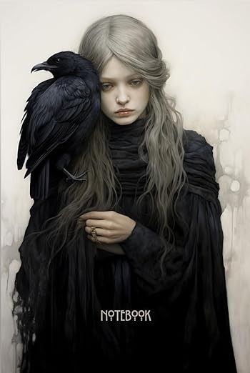 Notebook, with a girl with a raven on her shoulder.: Daphy Luck: Amazon.com: Books Rose Music, Quoth The Raven, Lined Notebook, Girl Drawing, A Girl, Card Design, Light Grey, Character Art, Art Drawings