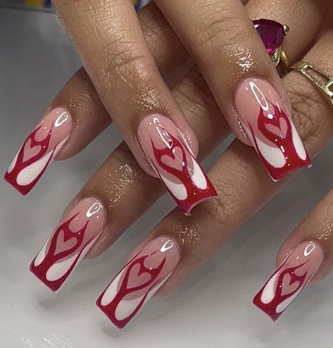 Devil Heart Nails, Fire Heart Nails, Edgy Red Nails, Devil Nails Designs, Devil Nails, Spring Nails Simple, Nail Spring, Summer Nails Ideas, Nails Art Designs