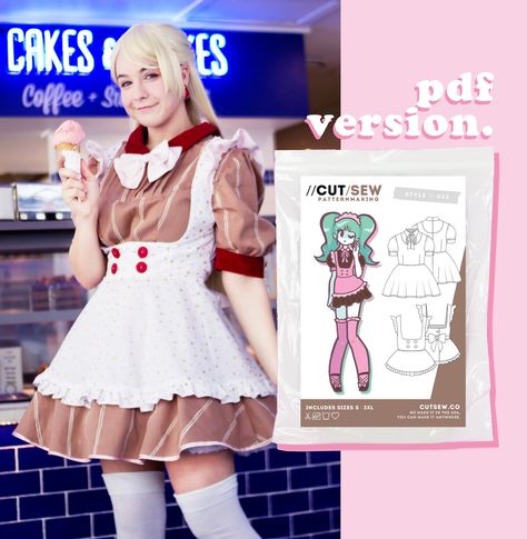 Cosplay Maid, Japanese Cafe, Animal Onesie, Sailor Shirt, Plus Size Patterns, Maid Outfit, Full Circle Skirts, Cute Pokemon, Pdf Sewing Patterns