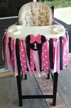 Pink Minnie Mouse Fabric High Chair Banner by ThreeLittleTots Highchair Tutu, Minnie Mouse Fabric, Minnie Mouse Birthday Party Decorations, Minnie Mouse Birthday Outfit, Minnie Mouse First Birthday, Minnie Mouse 1st Birthday, Minnie Birthday Party, Minnie Mouse Theme, Birthday Star