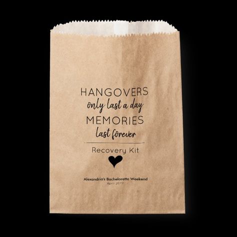 Modern Hangover Relief Recovery Kit Wedding Favor Bag Wedding Snack Bags, Wedding Recovery Kit, Wedding Recovery, Wedding Snack, Hangover Kit Wedding, Easter Wrapping Paper, Script Heart, Wedding Snacks, Funny Bachelorette