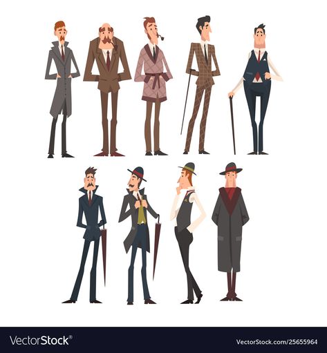 Victorian Character Design, Rich And Successful, 40s Suit, Victorian Gentleman, Successful Men, Character Design Male, Gentleman, White Background, Stock Vector