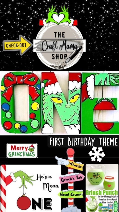 You’re a mean ONE for a first birthday theme❣️Letters can also be personalized with a NAME. MERRY GRINCHMAS🎄 Grinch First Birthday Party, Grinch Punch, First Birthday Theme, Green Punch, Lime Sherbet, Merry Grinchmas, First Birthday Party Themes, First Birthday Themes, First Birthday Party