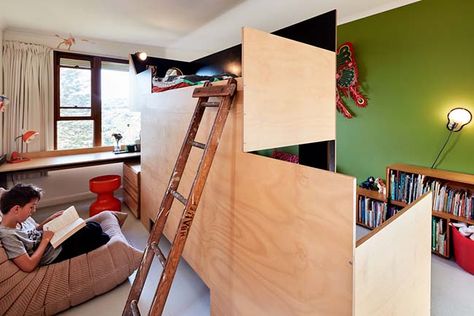 Two rooms from one for two children aged 8 and 10 Room Divider Ideas Bedroom, Shared Desk, Bed Divider, Kids Room Divider, Bedroom Divider, Bunk Bed Room, Custom Bunk Beds, Kids Shared Bedroom, Silver Bedroom