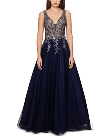 Womens Long Dress Evening Gowns - Macy's Pleated Tulle Skirt, Navy Gown, Embroidery Embellishments, Satin Evening Gown, Xscape Dresses, Womens Long Dresses, Full Length Gowns, Dress Navy Blue, Gowns Of Elegance