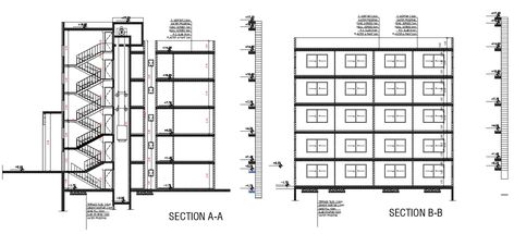 the architecture apartment 6 storey building section drawing with lift elevator design CAD drawing includes slab on grade construction, wall section and staircase with all dimension detail. Floor Plan With Elevator, Triangular Architecture, Office Floor Plan, School Building Design, Hotel Floor Plan, Section Drawing, Elevator Design, Hotel Floor, Interior Design Drawings