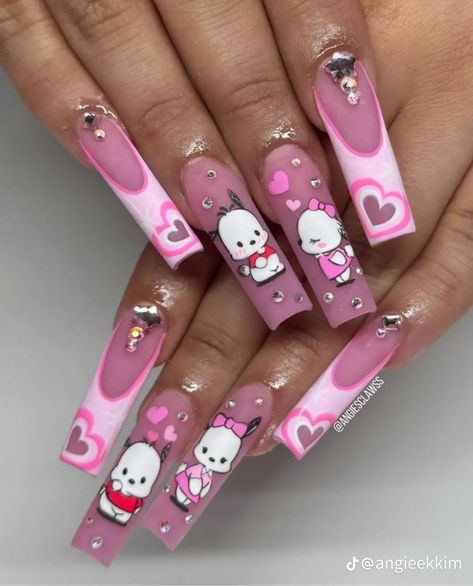 Character Design Nails, Fake Nails Wedding, Cute Character Design, Gel X Nails, X Nails, Chrome Nail Art, Nail Designs Valentines, Thoughtful Gifts For Her, Pink Valentines