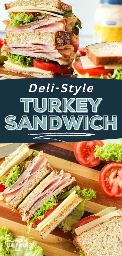 Nothing beats a simple Deli-Style Turkey Sandwich. Try this easy 5-minute sandwich or one of our five different variations. The possibilities are endless when it comes to turkey sandwiches. They can be simple with just turkey and cheese, or they can be dressed up with all sorts of delicious flavor combinations. Sliced Turkey Sandwich, Deli Turkey Sandwich, Turkey Breast Sandwich, Turkey Sandwich Recipes, Healthy Protein Pancakes, Easy Lunch Box Recipes, Turkey Sandwiches Recipes, Specialty Sandwiches, Turkey Breakfast