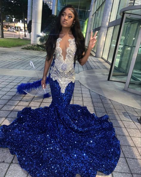 Prom For Black Women, Prom Dresses 2023 Black Women, Prom Dresses Blue And Gold, Gold And Blue Prom Dress, Sapphire Blue Prom Dress, Navy Blue Prom Dresses Black Women, Royal Blue And Silver Prom Dress, Prom 2023 Black People, Prom Dress Inspiration Blue