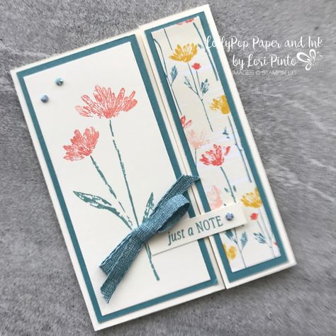 Designer Paper Cards, How To Fold Notes, Floral Card, Card And Envelope, Beautiful Handmade Cards, August 11, Fancy Fold Cards, Stamping Up Cards, Fun Fold Cards