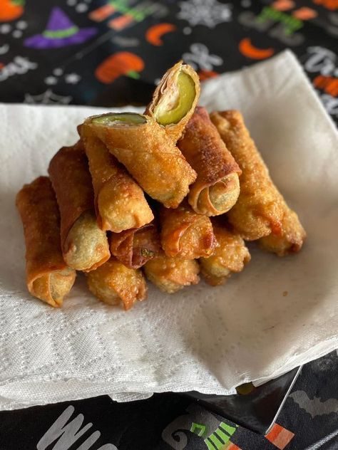 Pickle Addicts (Not So) Anonymous | Wife saw this recipe and I just made these Pickle Popper Eggrolls for us | Facebook Pickle Egg Rolls, Dill Pickle Dip, Bakery Business Plan, Cream Cheese Appetizer, Pickle Dip, Pickled Eggs, Oil Drop, Egg Roll Wrappers, Game Day Snacks