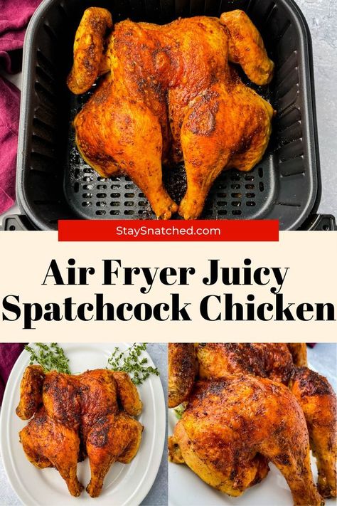 Airfryer Spatchcocked Chicken, Air Fryer Spatchcock Chicken Recipe, Air Fryer Spatchcock Chicken, Spatchcock Chicken Crockpot, Spatchcock Chicken Air Fryer, Air Fryer Whole Chicken, Chicken In The Air Fryer, Spatchcocked Chicken, Butterfly Chicken