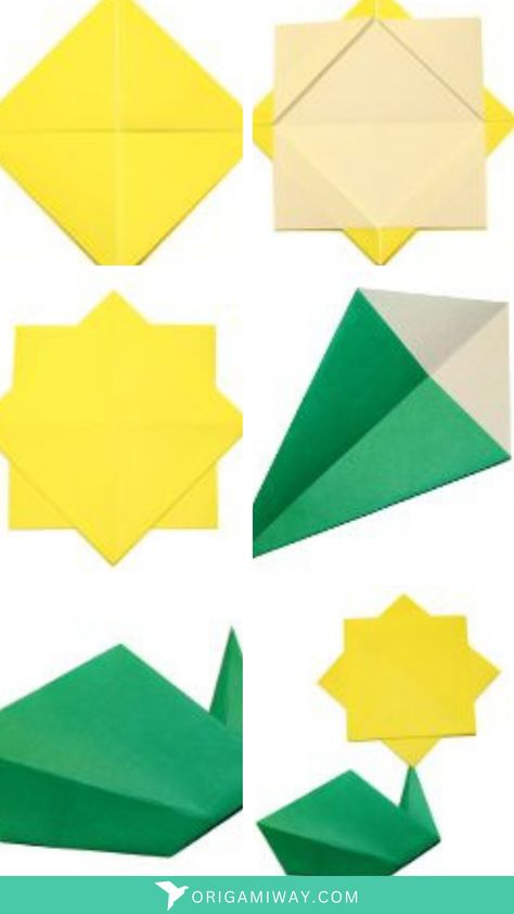 An origami paper sunflower Origami Sunflower, Large Origami, Poster Boards, Sunflower Crafts, Paper Sunflowers, Sunflower Photo, Sheets Of Paper, Easy Origami, Origami Easy