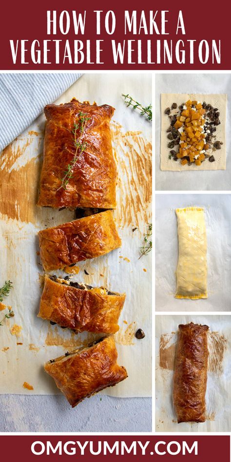 Vegetable Wellington Puff Pastries, Vegetarian Wellington Christmas, Butternut Squash Wellington, Vegetable Wellington Recipe, Vegetarian Wellington Recipe, Mushroom Wellington Vegetarian, Squash Wellington, Fancy Vegetarian Dinner, Veggie Wellington