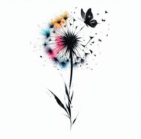 Watercolour Dandelion Tattoo, Blowing Dandelion Tattoo, Watercolor Dandelion Tattoo, Dandelion Tattoo Design, Blowing Dandelion, P Tattoo, Dandelion Tattoo, White Dandelion, Half Sleeve Tattoos For Guys