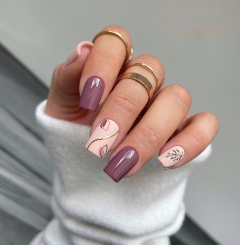 Power Polish Nails, Power Polish Nail Designs, Autumn Gel Nails Designs, Mauve Nail Polish, Two Tone Nails, Unique Landscapes, Cruise Nails, Mauve Nails, Milky Pink