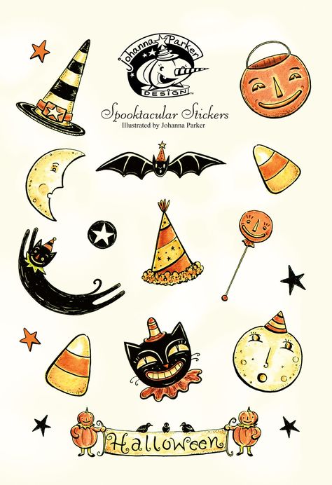 Halloween Art Journal, Tj Maxx Halloween, Halloween Rock Painting Ideas, Halloween Tattoos Sleeve, Juice Tattoo, Folk Art Ornament, Creepy Carnival, Vintage Halloween Images, Preschool Art Projects