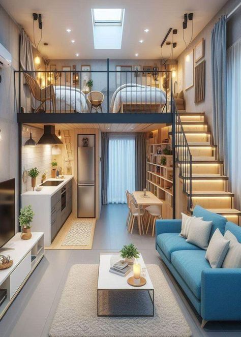 Mezzanine Floor Design, New York Studio Apartment, Loft House Design, Mini Loft, Tiny House Loft, Sleeping Loft, Boat House, Loft House, Tiny House Living