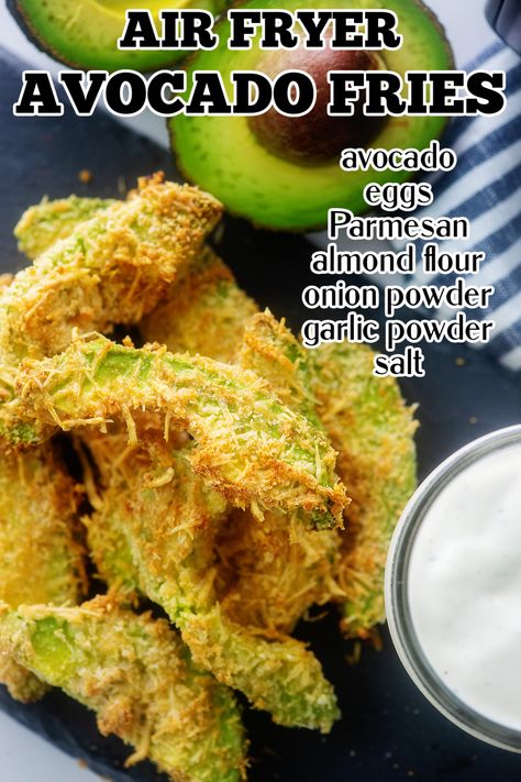 Fried Avocado Fries, Air Fried Avocado, Fries In The Air Fryer, Fried Avocado, Thm Snacks, Bariatric Meals, Low Carb Life, Vegan Journey, Keto Dishes