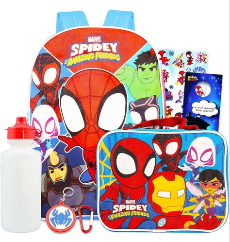 Fast Forward Spidey and His Amazing Friends Backpack Set - 5 Pc Marvel Spiderman School Supplies Bundle with 16” Backpack and Lunch for Kids Plus Water Bottle, Stickers, and More (Spiderman Bag Pack) Spiderman Bag, Superhero Door, Friends Backpack, Lunch For Kids, Spiderman Backpack, Spidey And His Amazing Friends, Ankle Bracelets Diy, School Bag College, Cute School Stationary