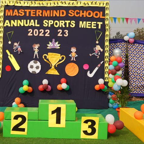 Sports Day Celebration at Mastermind School First Day At School Craft, Sports Day Craft, Sports Day Board Decoration, Sports Day Games, Sports Day Decoration, Notice Board Decoration, Kids Playing Sports, Fun Crafts For Teens, Class Board