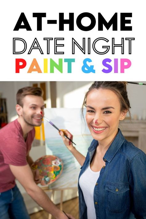 Paint Your Partner Date Night, Paint Date Night At Home, Paint And Sip Date, Painting Date Ideas, Paint Night At Home, Couples Craft, Date Night Basket, Date Night Ideas For Married Couples, Couple Crafts