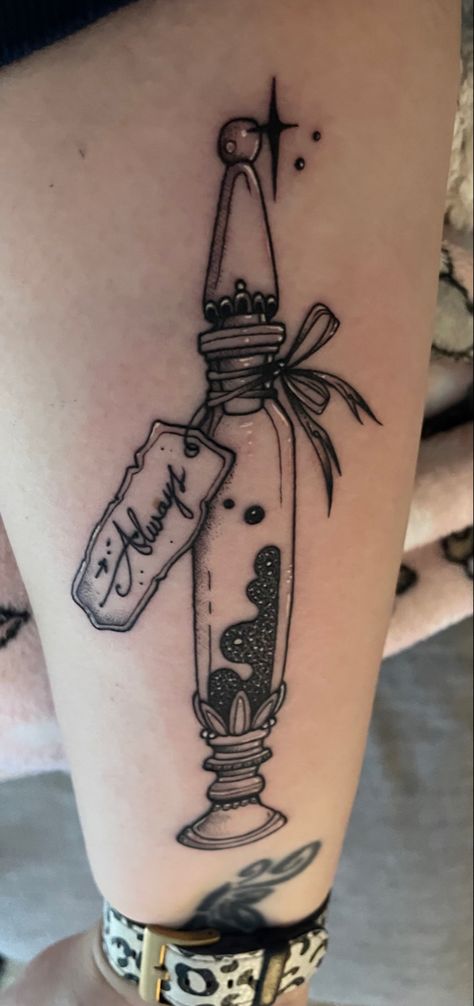 Snape Always Tattoo, Harry Potter Potion Tattoo, After All This Time Always Tattoo, Vial Tattoo, Severus Snape Tattoo, Snape Tattoo, Always Harry Potter Tattoo, Always Tattoo, Potter Tattoo