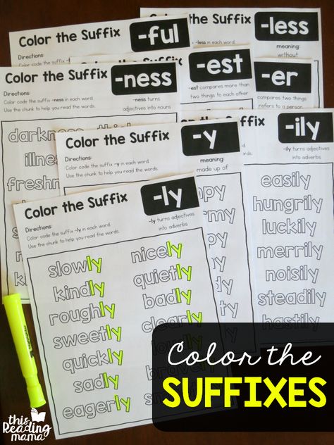 Here we are at the last of our Color the Chunk pages with some Color the Suffixes Worksheets. Find our entire collection of free Color the Chunk Phonics Pages. You’ll find 20 different sets when you scroll down! *This post contains affiliate links. **The free download can be found at the END of this post. Just … Suffix Activities 2nd, Prefixes And Suffixes Worksheets 2nd Grade, Suffixes Worksheets 1st Grade, Grade 3 Phonics Worksheets, Suffix Worksheet 3rd Grade, 3rd Grade Fundations, Suffix Worksheets 2nd Grade, Orton Gillingham Activities Free 3rd Grade, Morphology 3rd Grade