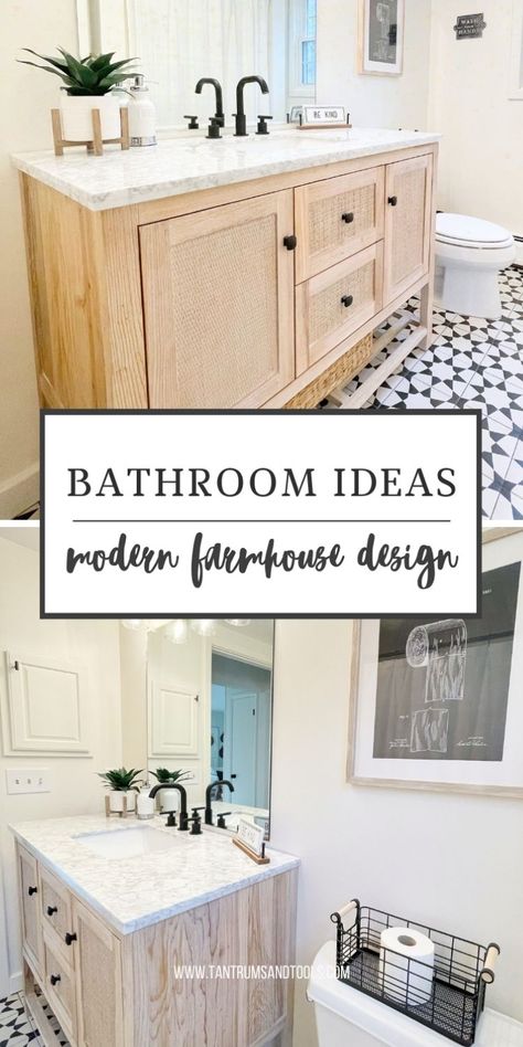 Dreaming of a modern farmhouse bathroom remodel? Get inspired with fresh bathroom ideas and design tips, perfect for any budget! From black and white bathroom styles to small bathroom remodels, discover layouts, vanities, lighting, and tile trends to transform your space. See stunning before and after pictures that show how the right decor, floors, and a bathtub can elevate your bathroom design. Tap to explore remodel ideas you’ll love for your own modern farmhouse look! Modern Shiplap Bathroom, Farmhouse Bathroom Shower Ideas, Modern Farmhouse Bathroom Tile, Farmhouse Bathroom On A Budget, Diy Project Planner, Modern Farmhouse Bathroom Remodel, Small Bathroom Remodels, Magnolia Bathroom, Fresh Bathroom