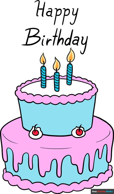 Learn to draw a Birthday Cake. This step-by-step tutorial makes it easy. Kids and beginners alike can now draw a great Birthday Cake. Draw A Birthday Cake, Cartoon Birthday Cake, Happy Birthday Drawings, Candle Drawing, Cake Drawing, Birthday Cake Pictures, Easy Birthday, Easy Drawing Tutorial, Drawing Stencils