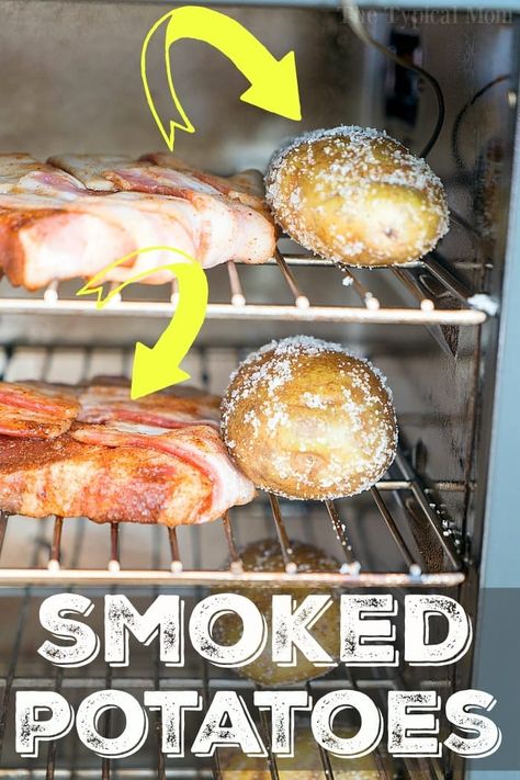 Smoker Sides, Smoked Veggies, Smoked Baked Potatoes, Bbq Smoker Recipes, Smoker Recipes Electric, Pellet Smoker Recipes, Smoked Potatoes, Smoked Vegetables, Traeger Grill Recipes